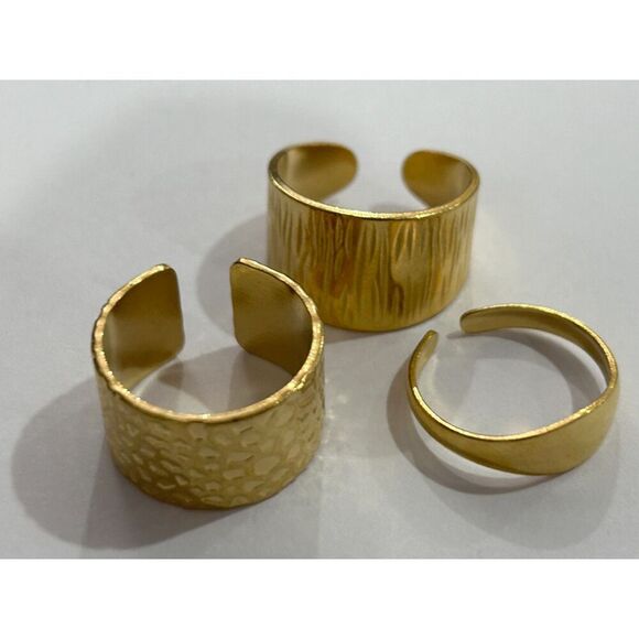 Tarnish Resistant 3 piece Gold Cuff Ring Set Size 7.5 adjustable Gift - Picture 3 of 3